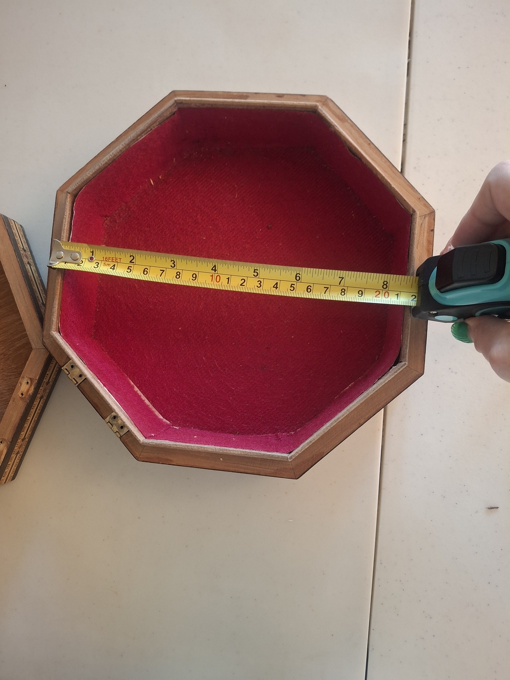 Octagonal Inlaid Wood Decorative Box - Intricate Geometric Design - Picture 4 of 7